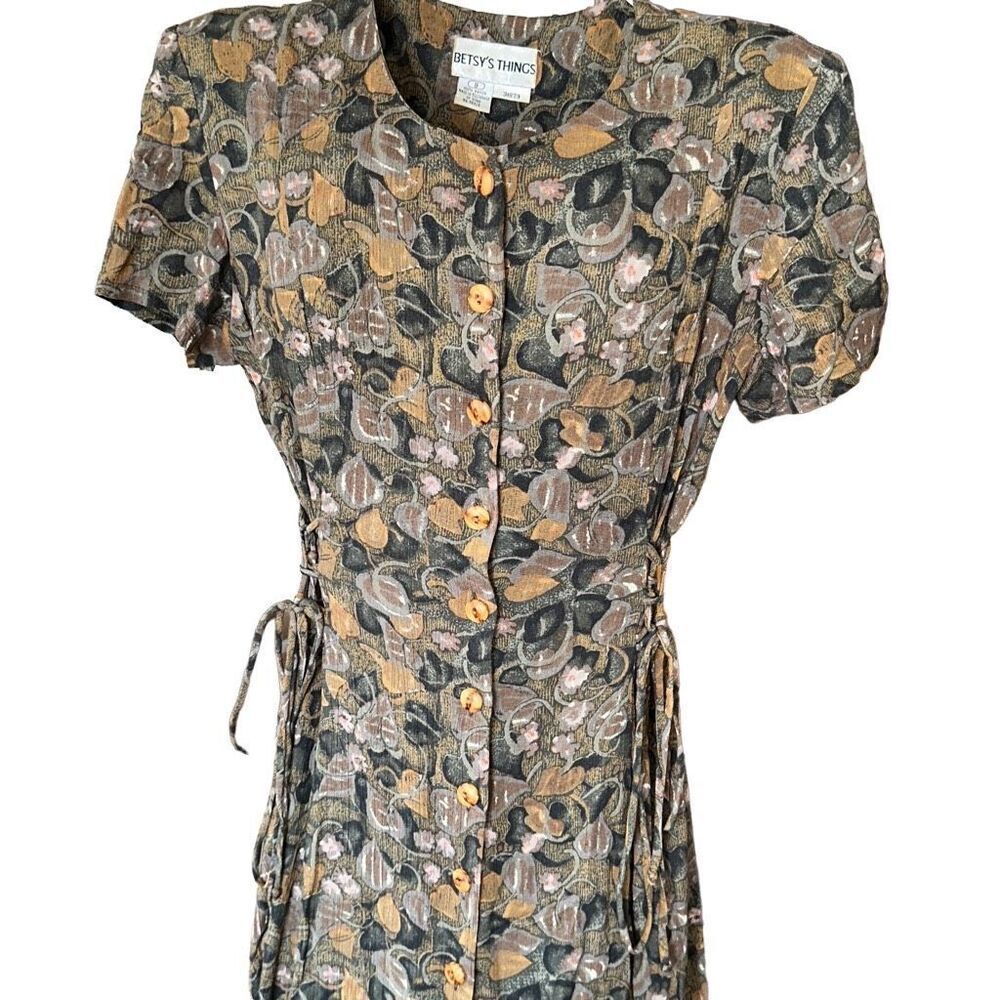 Vintage 80’s Betsy’s Things Floral Cottage Core Coastal Grandma Button Up Midi D - Picture 3 of 8
